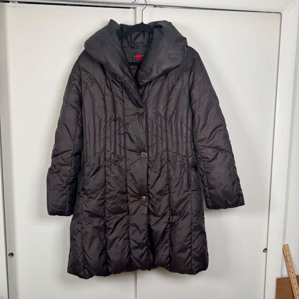 Gallery Womens Brown Down Puffer Coat Mid Length Shawl Collar Size Medium